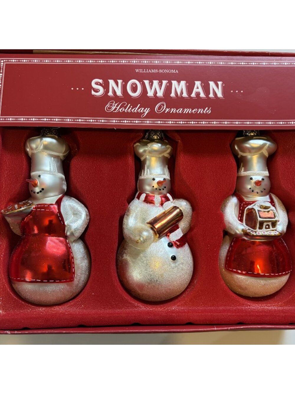 Williams Sonoma Limited Edition Baker Chef Snowman Glass Holiday Ornaments 2005